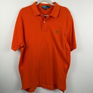 Polo Ralph Lauren Mens Large‎ Orange Short Sleeve Pique Polo Shirt Green Pony